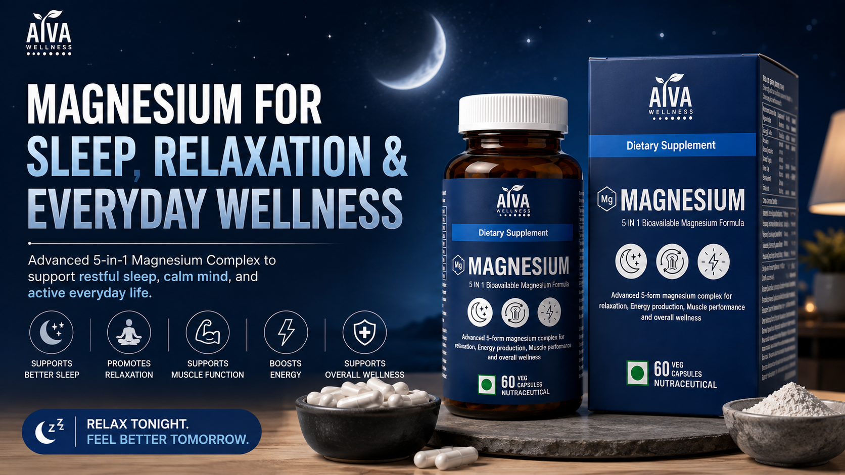 A calm bedside setting representing magnesium and relaxation